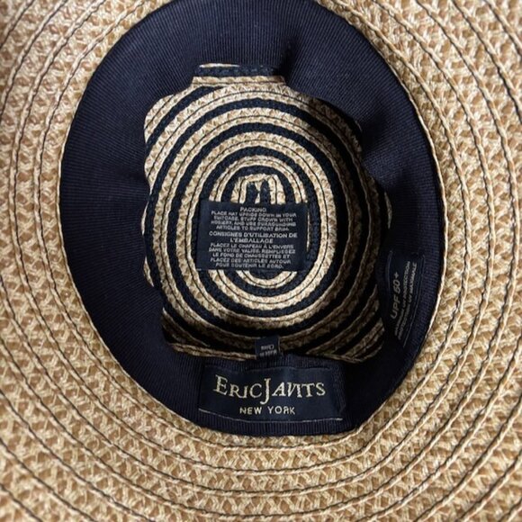 Eric Javits Squishee Womens Bucket Hat Beige Black Stripe UPF 50+ Beach Bohemian - Picture 7 of 13